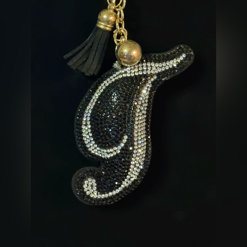 Initial Rhinestone Bag Charm Keyring